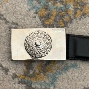 Versace Vintage Leather Belt with Silver Buckle